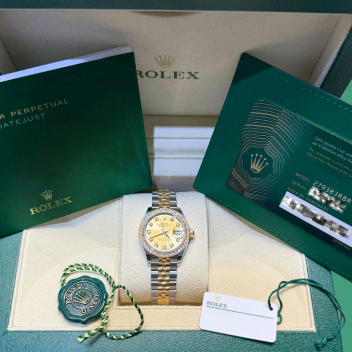 Rolex Datejust 28mm Champagne Diamond Dial Diamond Bezel